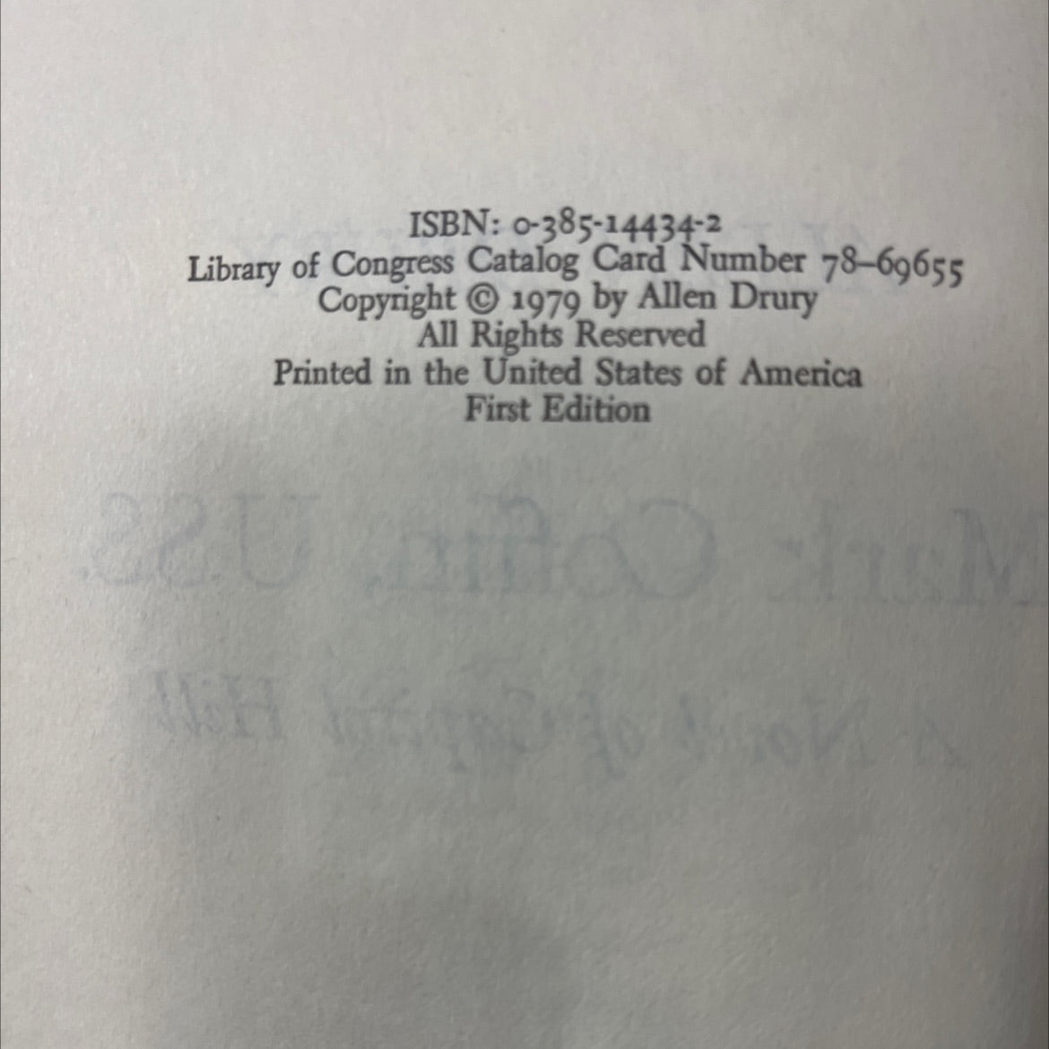 mark coffin, u.s.s. a novel of capitol hill book, by allen drury, 1979 Hardcover image 3