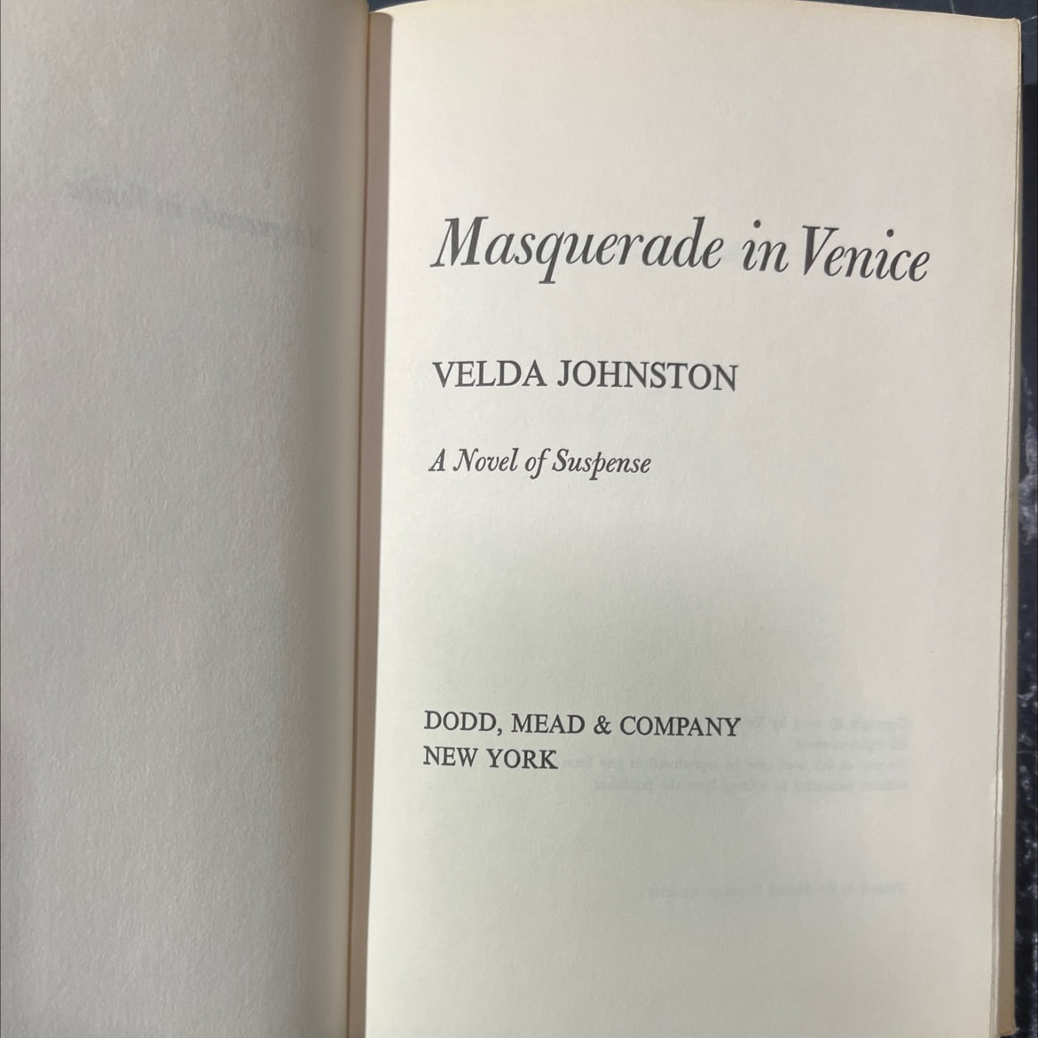 masquerade in venice book, by velda johnston, 1973 Hardcover image 2