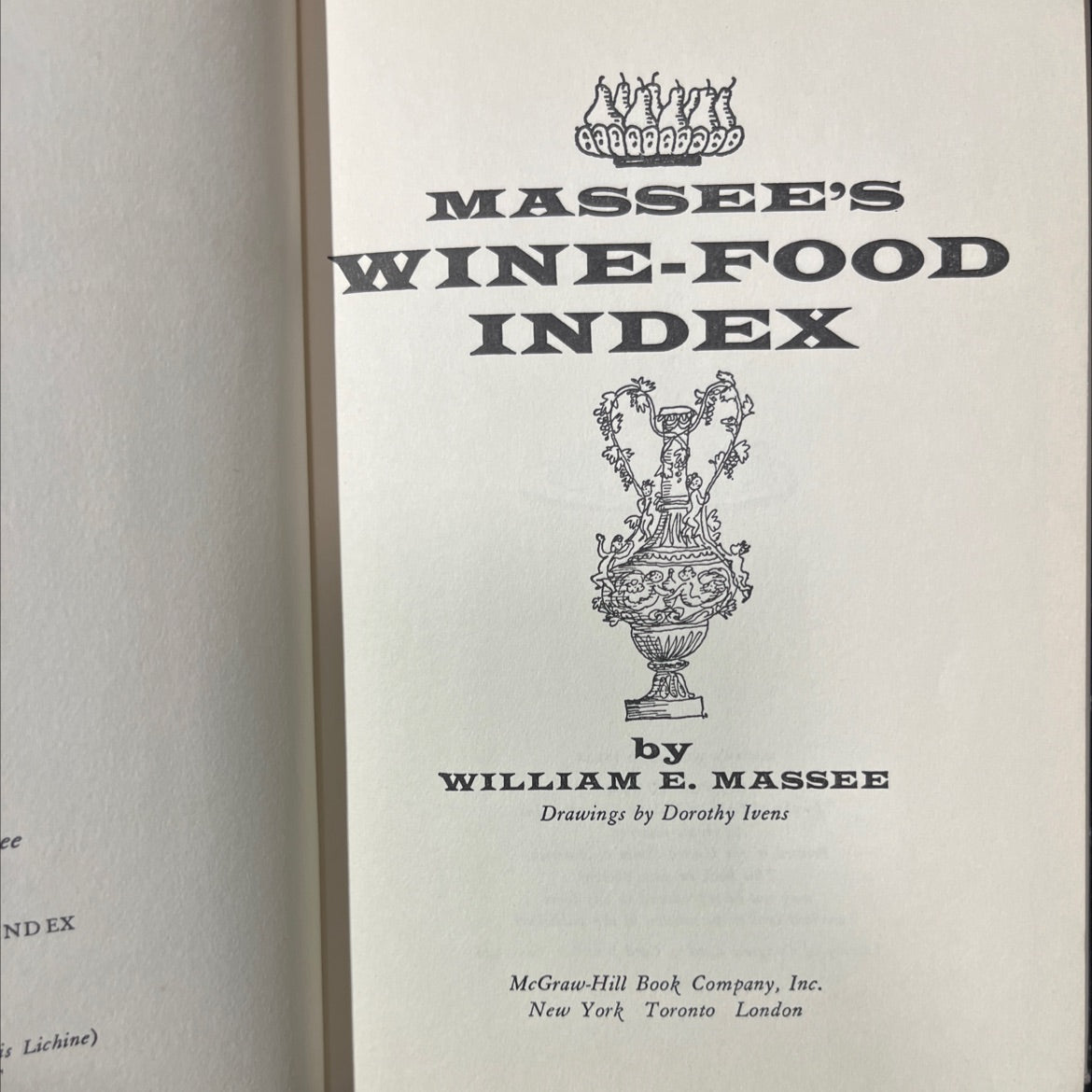 massees wine-food index book, by william e. masse, 1962 Hardcover image 2