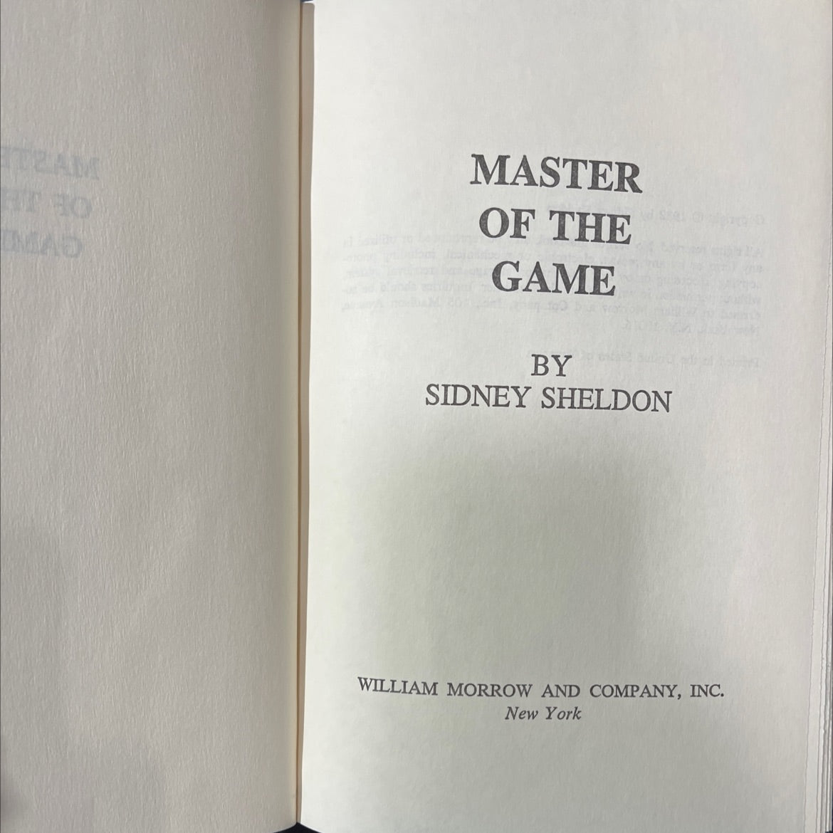 master of the game book, by sidney sheldon, 1982 Hardcover image 2