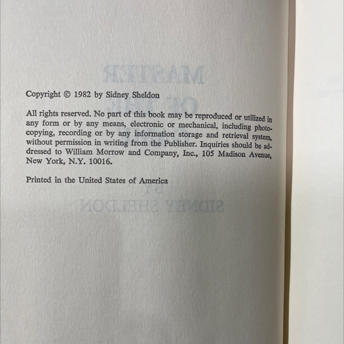 master of the game book, by sidney sheldon, 1982 Hardcover image 3