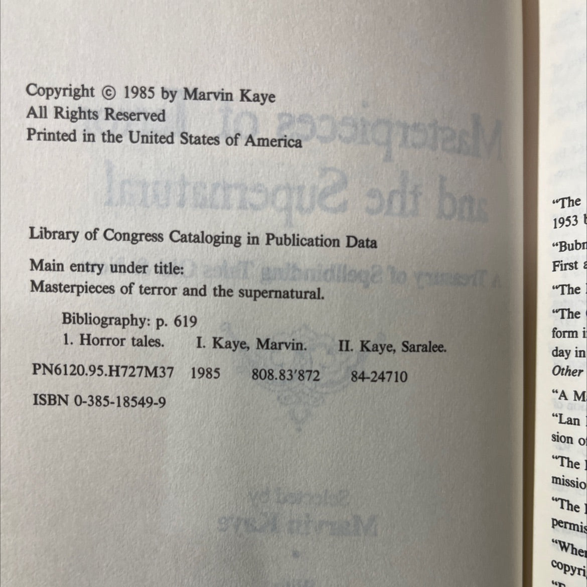 masterpieces of terror and the supernatural book, by Marvin Kaye, Saralee Kaye, 1985 Hardcover image 3