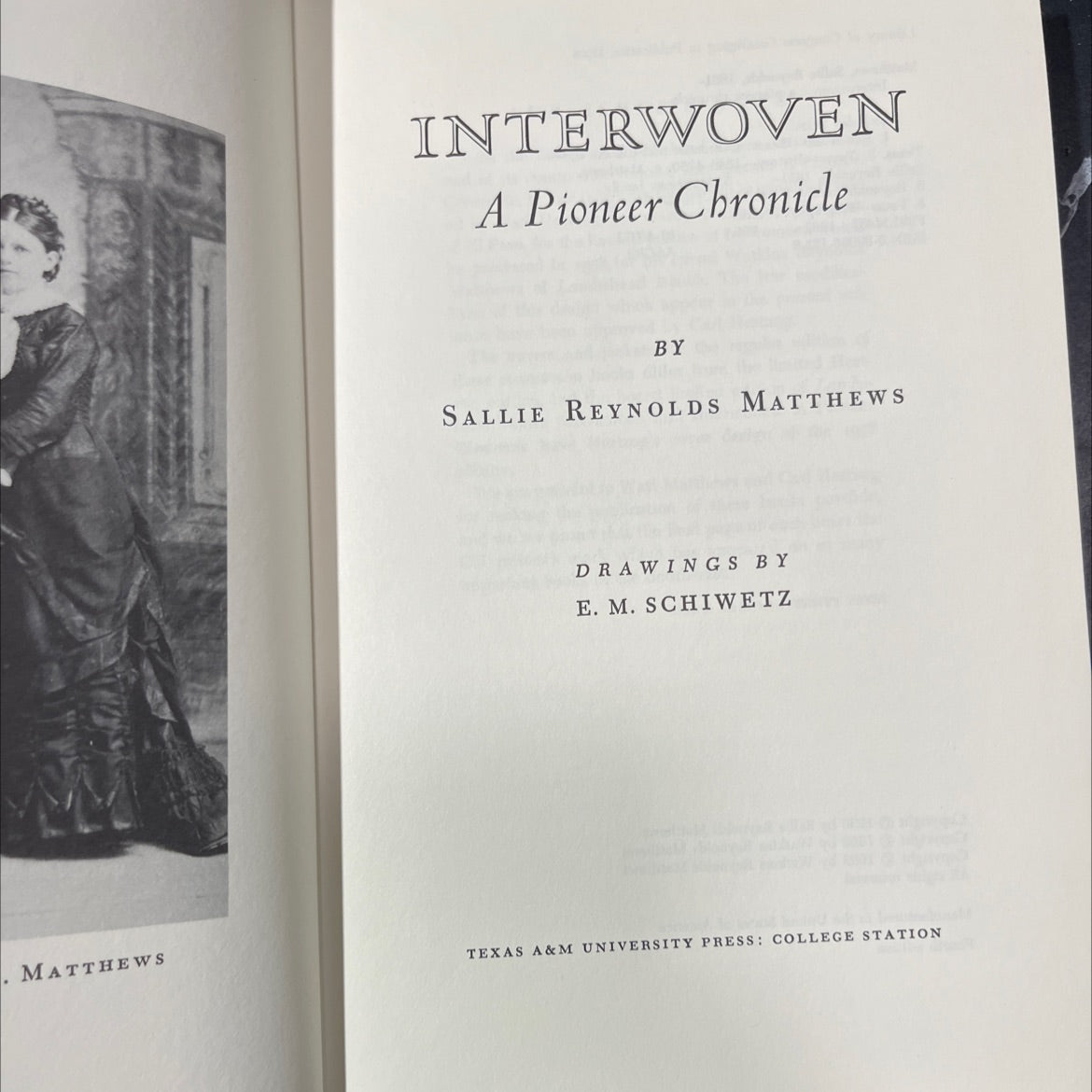 matthews interwoven a pioneer chronicle book, by sallie reynolds matthews, 1982 Hardcover image 2