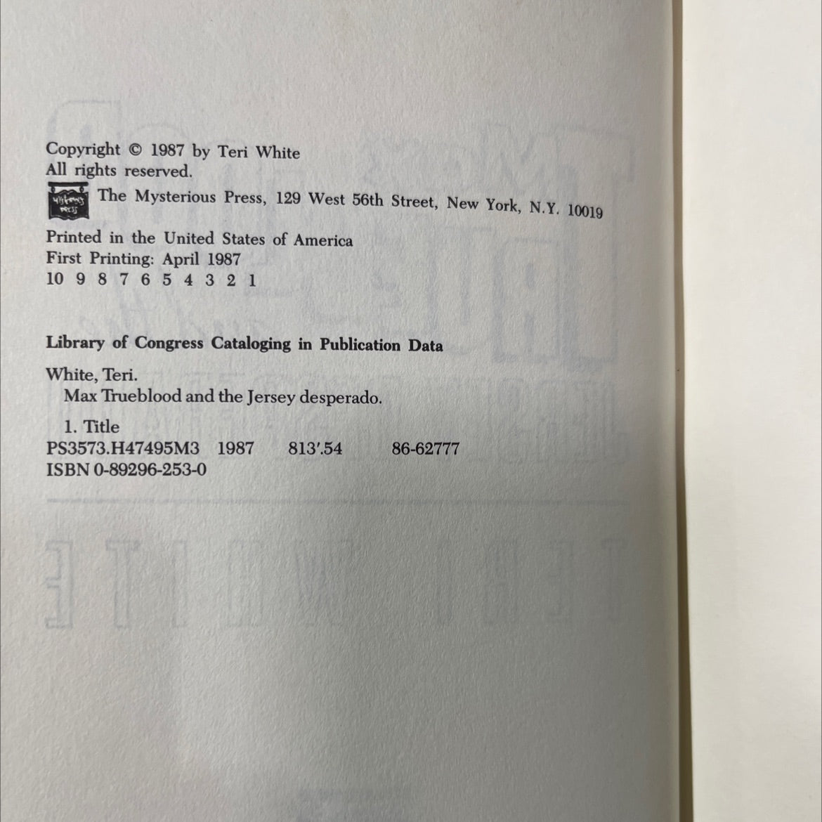 max trueblood and the jersey desperado book, by teri white, 1987 Hardcover image 3