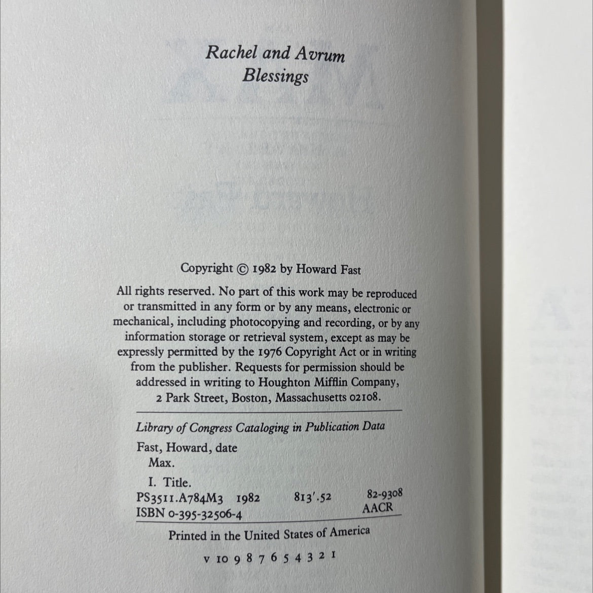 max book, by Howard Fast, 1982 Hardcover image 3