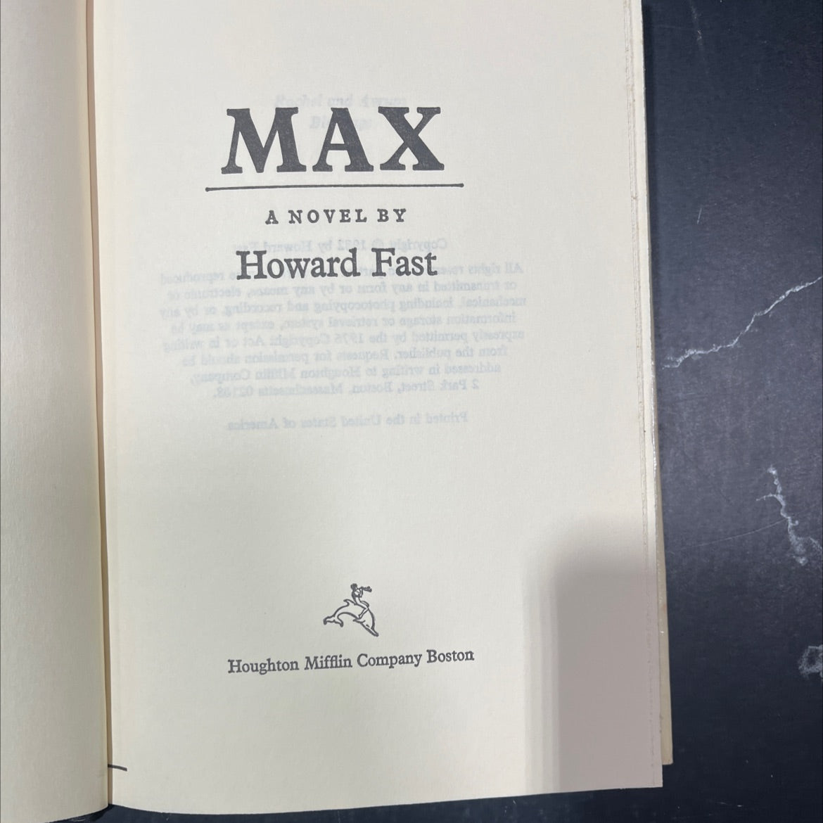 max book, by howard fast, 1982 Hardcover image 2