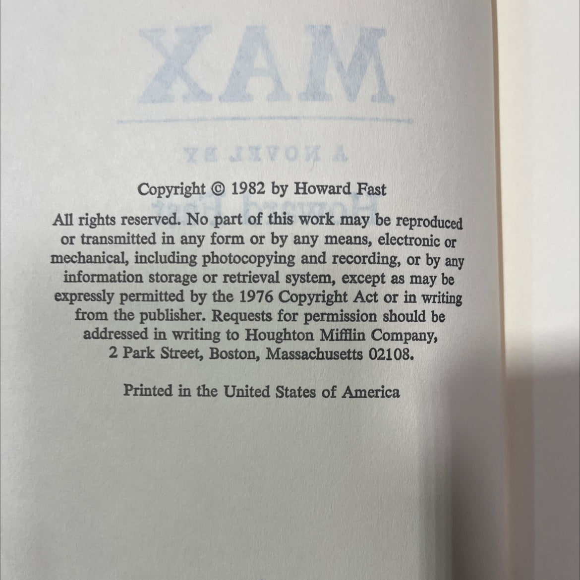 max book, by howard fast, 1982 Hardcover image 3