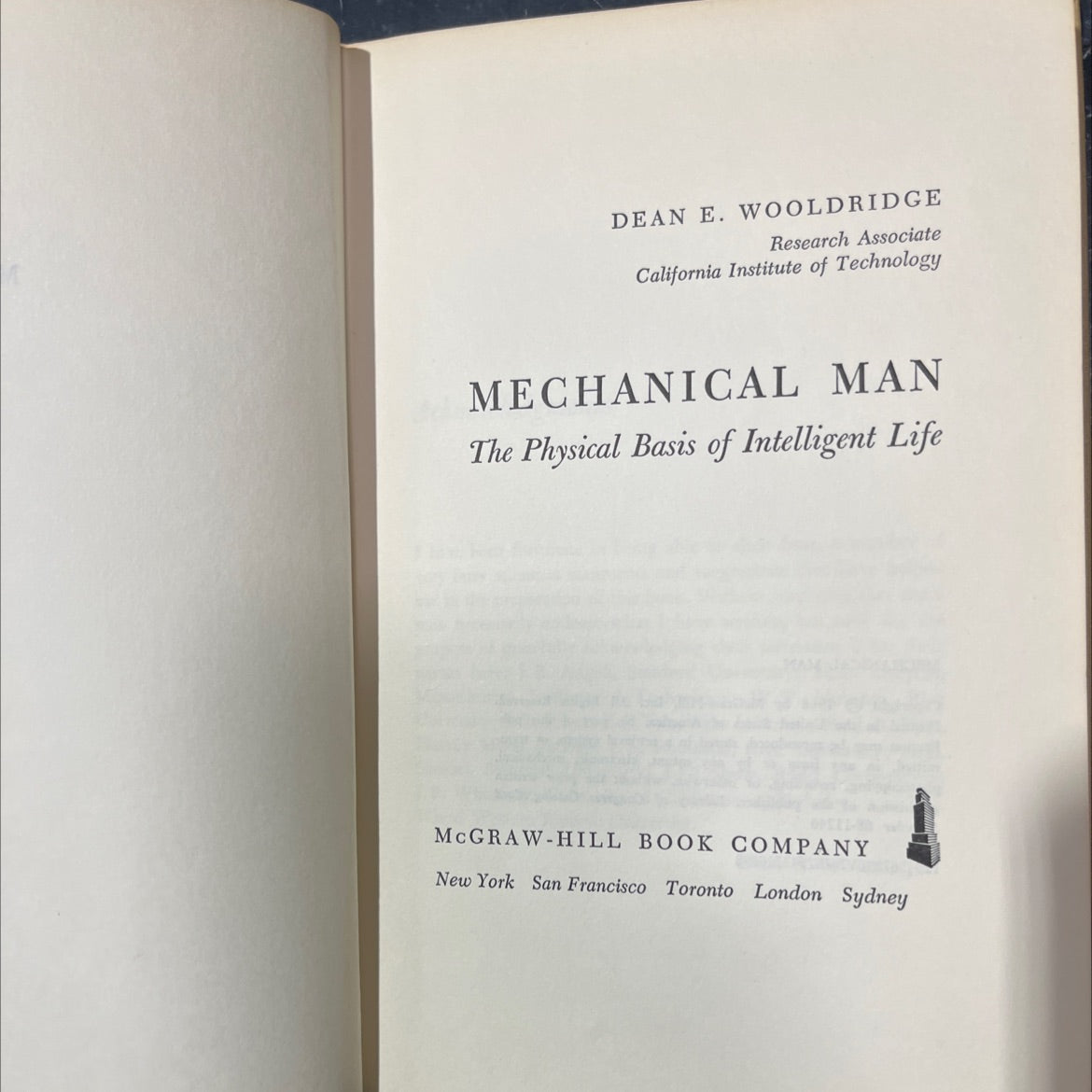 mechanical man the physical basis of intelligent life book, by dean e. wooldridge, 1968 Hardcover image 2