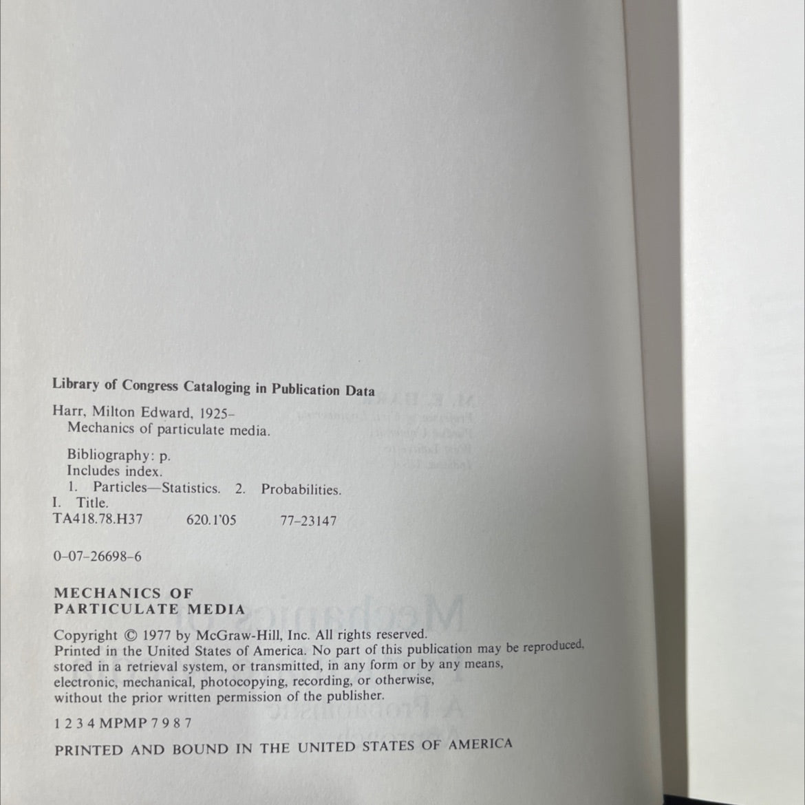 mechanics of particulate media book, by Milton Edward Harr, 1977 Hardcover image 3