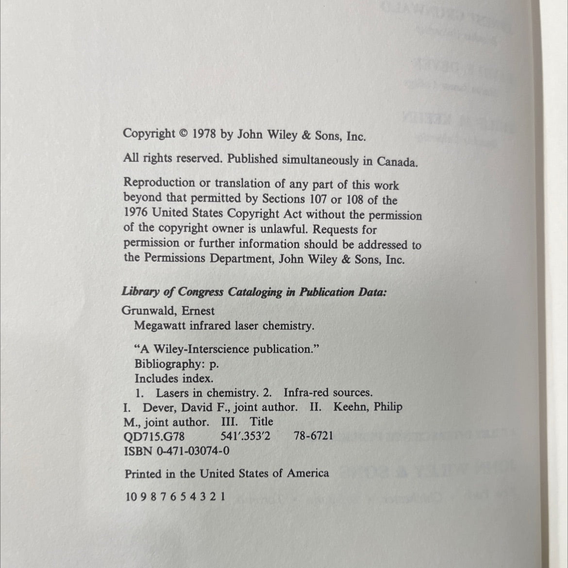 megawatt infrared laser chemistry book, by ernest grunwald, david f. dever, philip m. keehn, 1978 Hardcover image 3