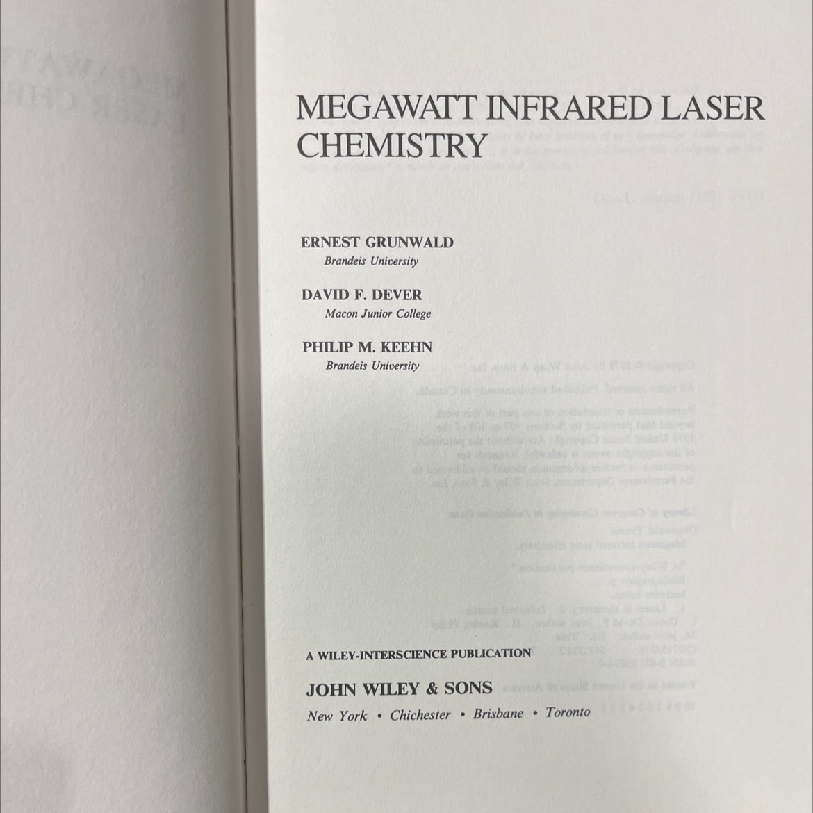 megawatt infrared laser chemistry book, by ernest grunwald, david f. dever, philip m. keehn, 1978 Hardcover image 2
