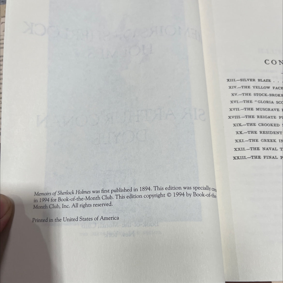 memoirs of sherlock holmes book, by sir arthur conan doyle, 1994 Hardcover image 3