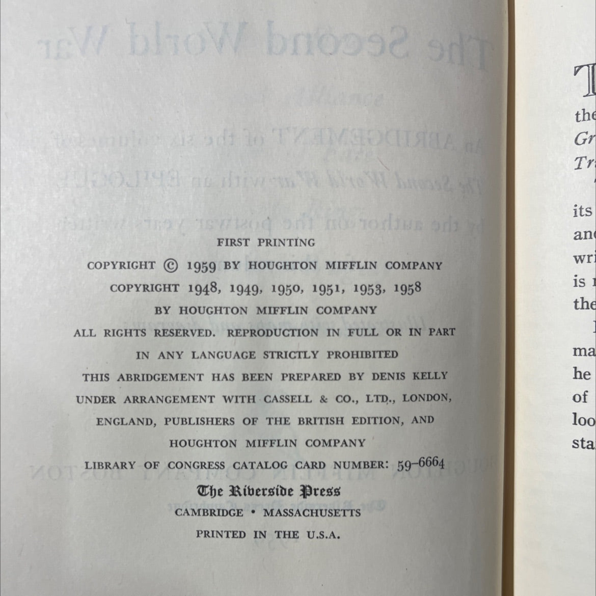 memoirs of the second world war book, by winston s. churchill, 1959 Hardcover image 3