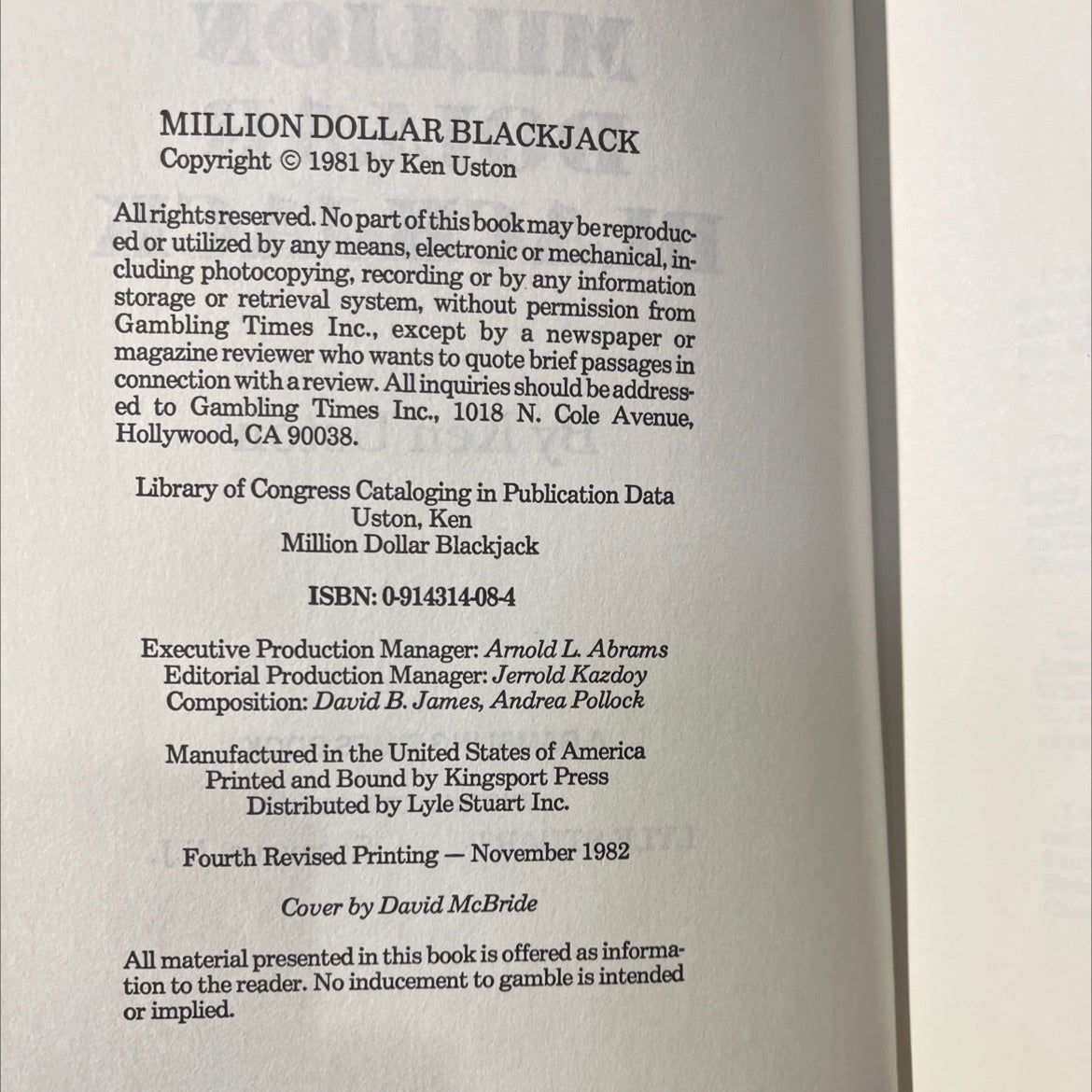 million dollar blackjack book, by Ken Uston, 1982 Hardcover image 3