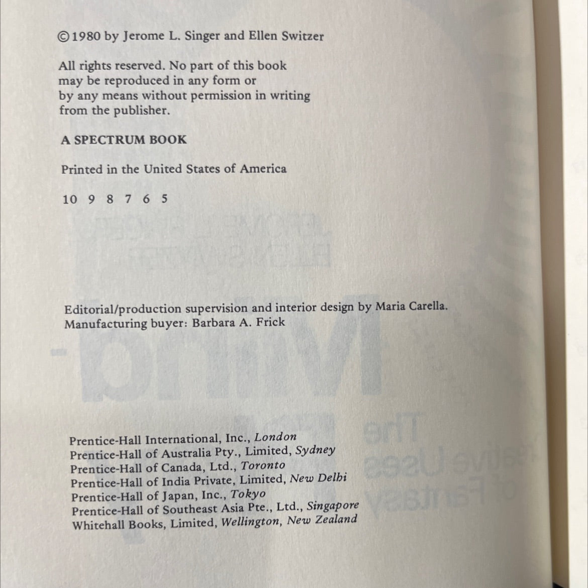 mind the creative uses of fantasy play book, by jerome l. singer, ellen switzer, 1980 Hardcover image 3