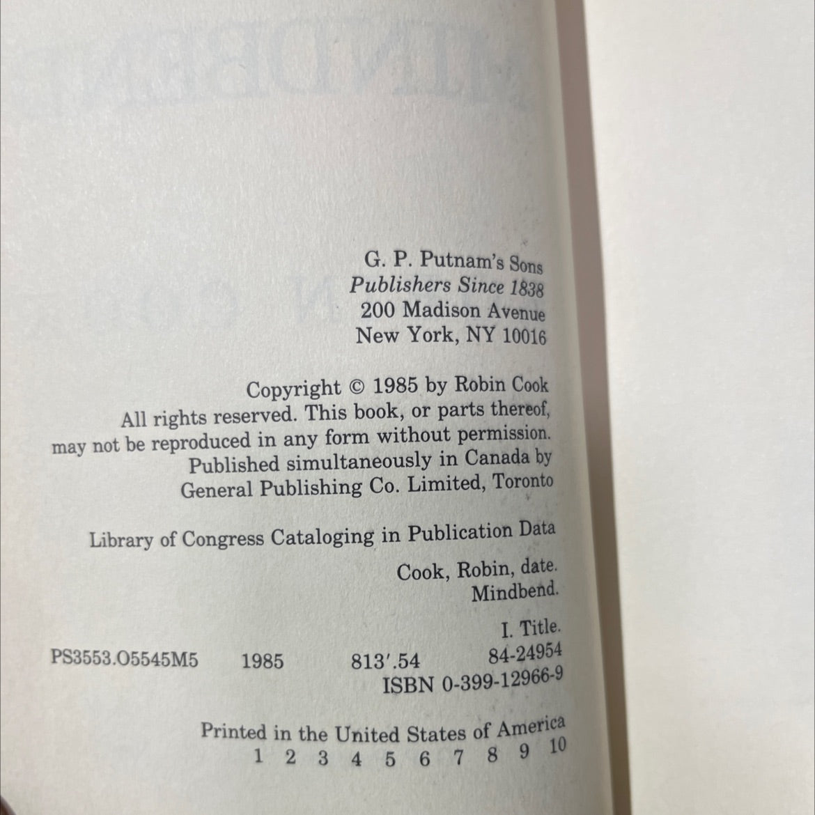 mindbend book, by robin cook, 1985 Hardcover image 3