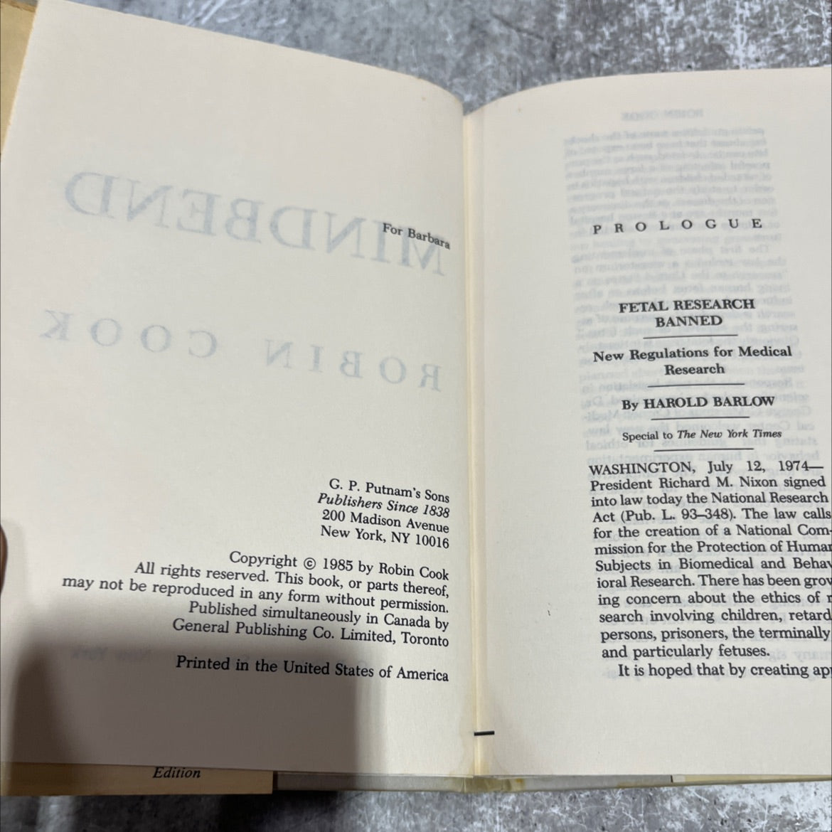 mindbend book, by robin cook, 1985 Hardcover image 3