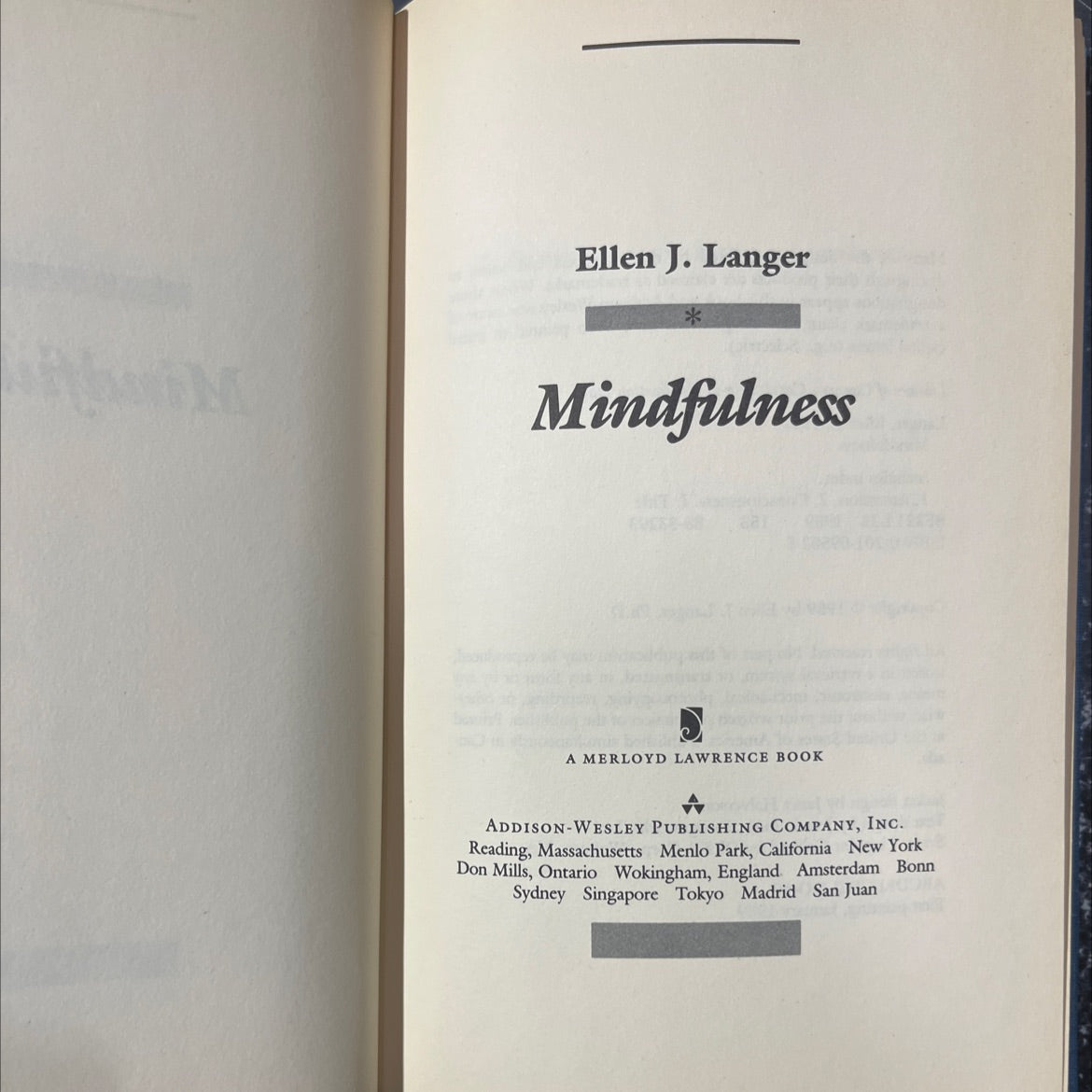 mindfulness book, by Ellen J. Langer, 1989 Hardcover image 2