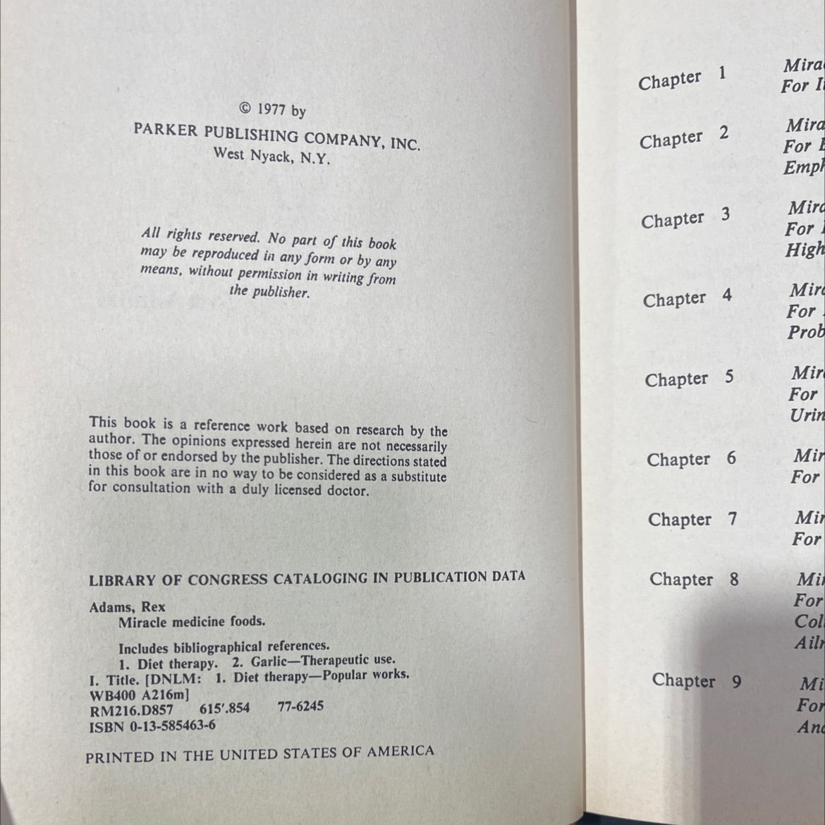 miracle medicine foods book, by rex adams, 1977 Hardcover image 3