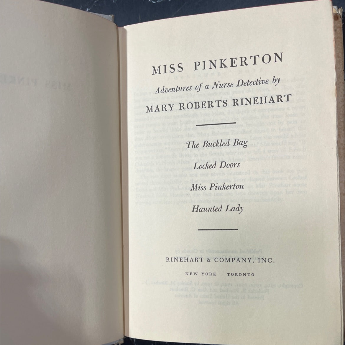 miss pinkerton adventures of a nurse detective book, by mary roberts rinehart, 1959 Hardcover image 2