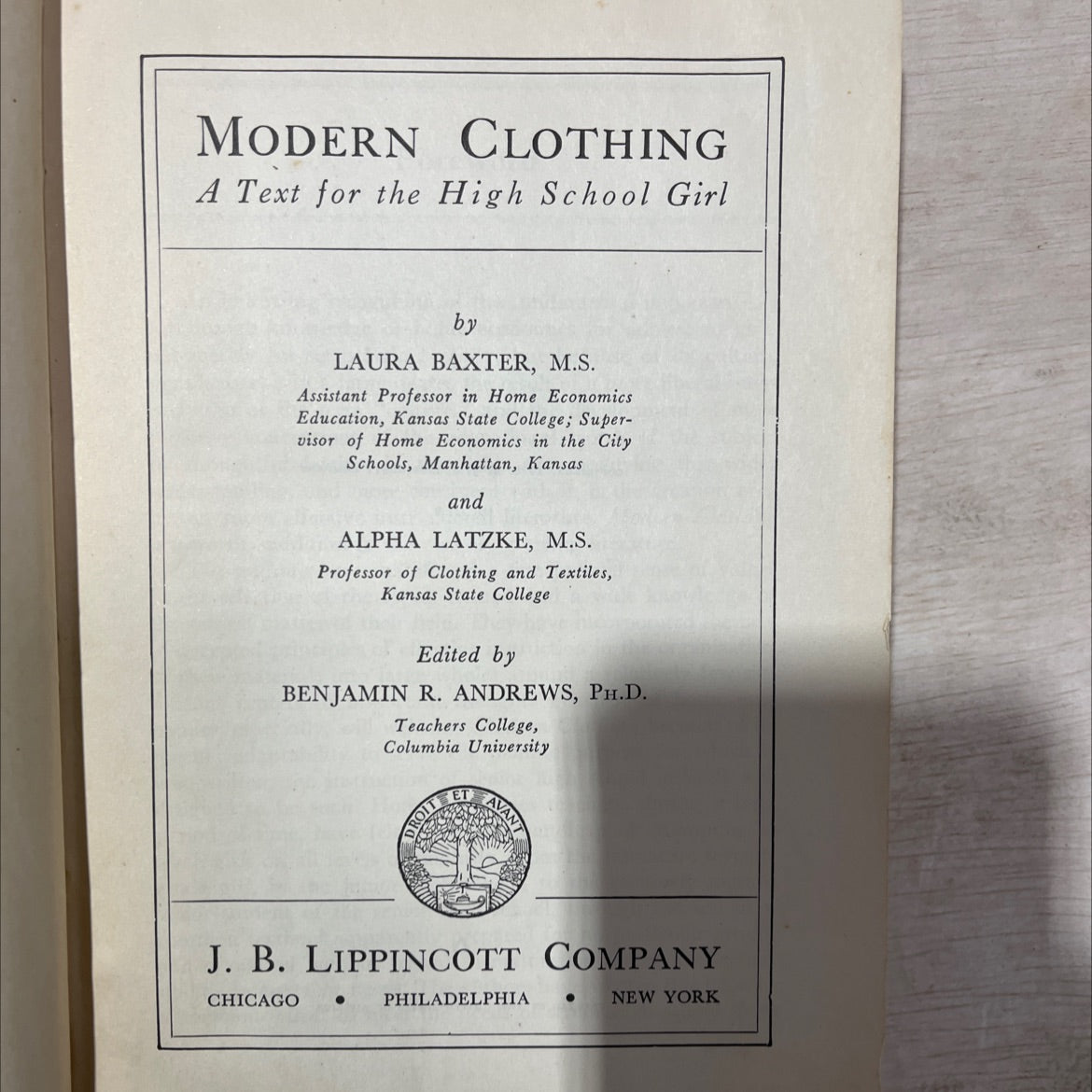 modern clothing a text for the high school girl book, by laura baxter, alpha latzke, 1938 Hardcover, Antique, Heavily image 2