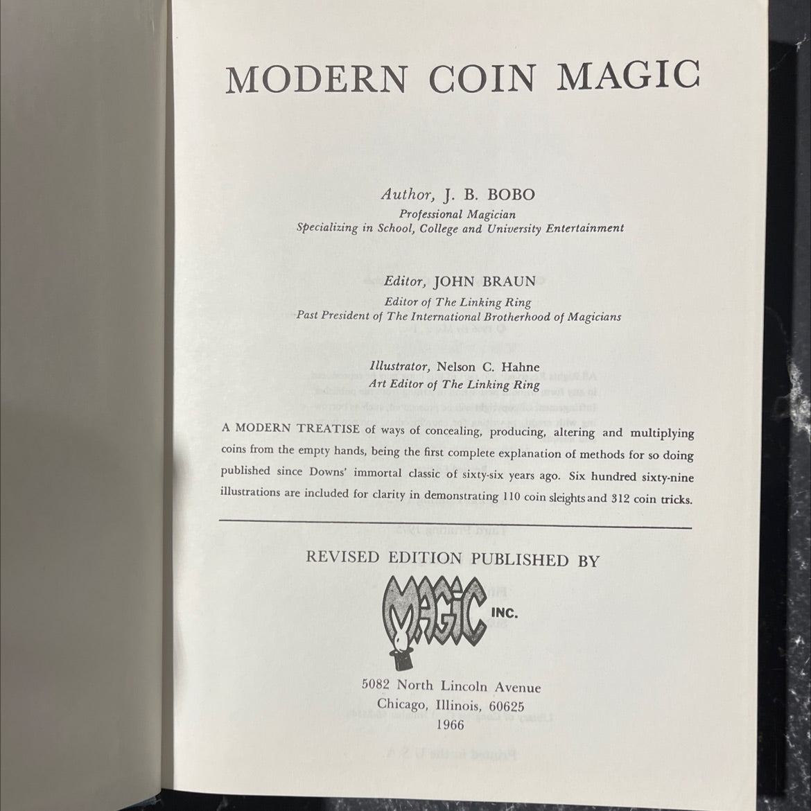 modern coin magic book, by j. b. bobo, 1987 Hardcover image 2