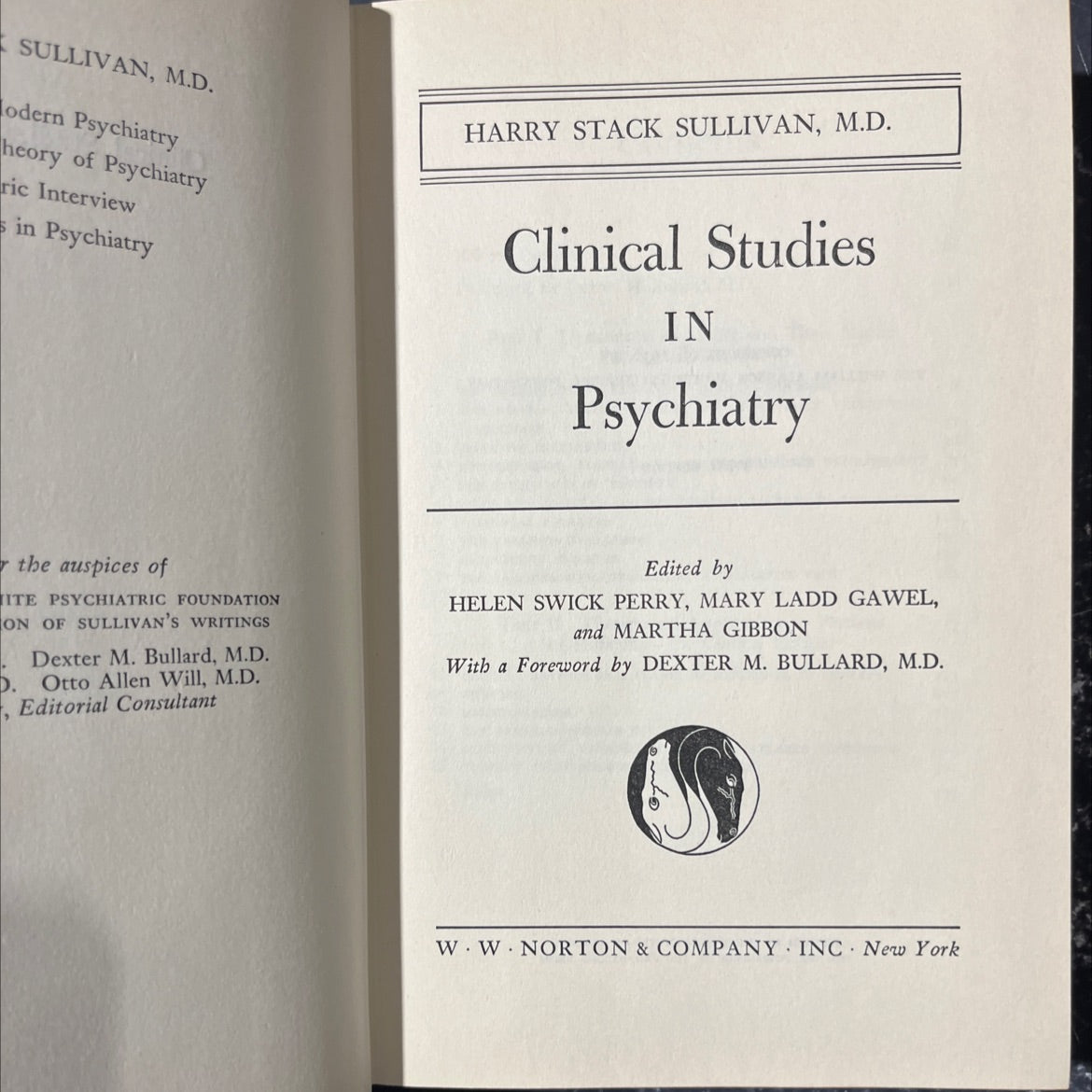 modern psychiatry theory of psychiatry book, by harry stack sullivan, m.d., 1956 Hardcover image 2