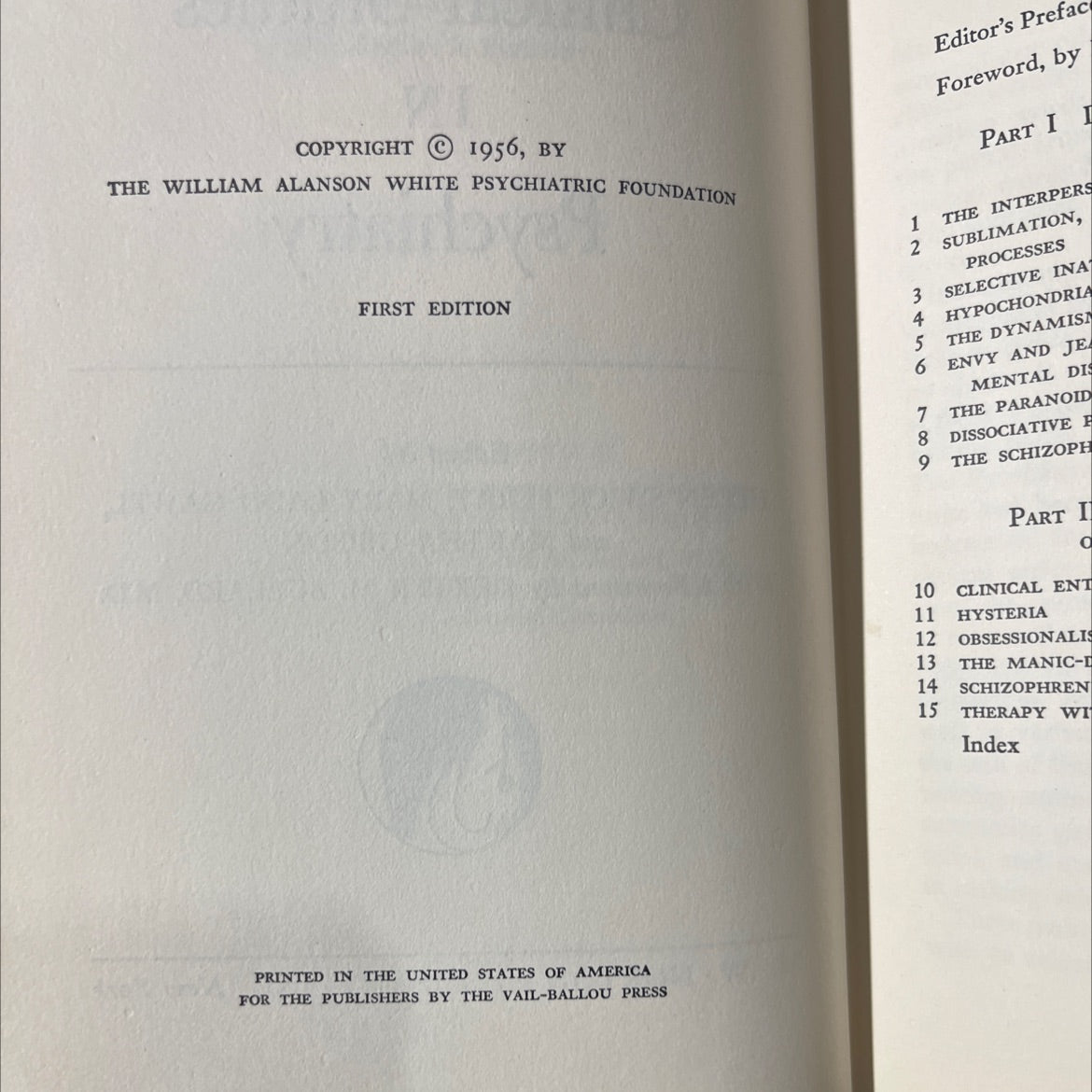modern psychiatry theory of psychiatry book, by harry stack sullivan, m.d., 1956 Hardcover image 3