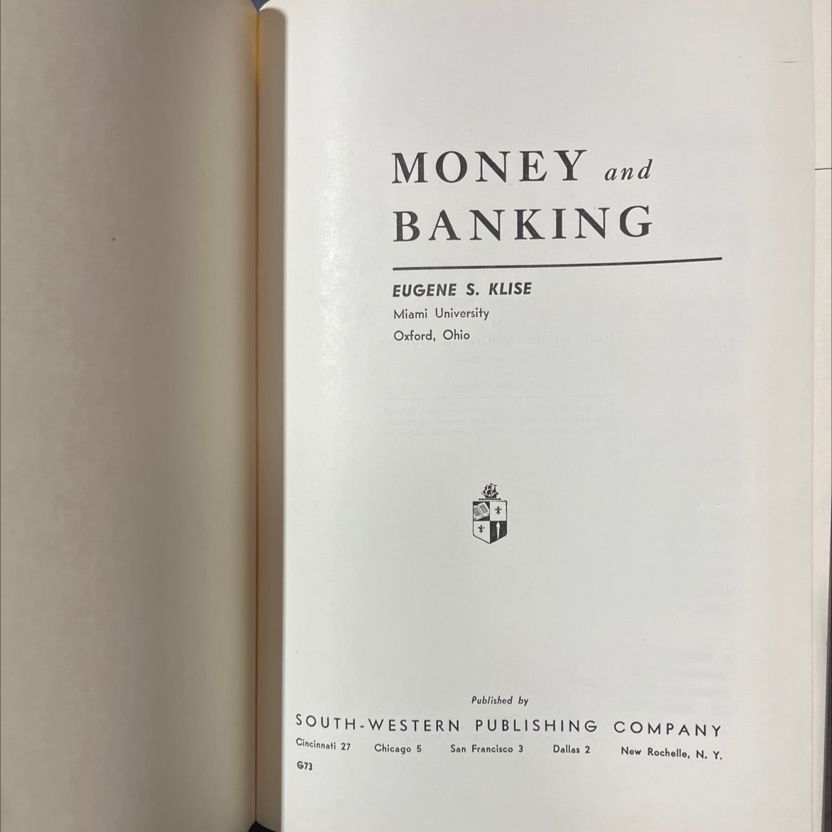 money and banking book, by eugene s. klise, 1955 Hardcover image 2