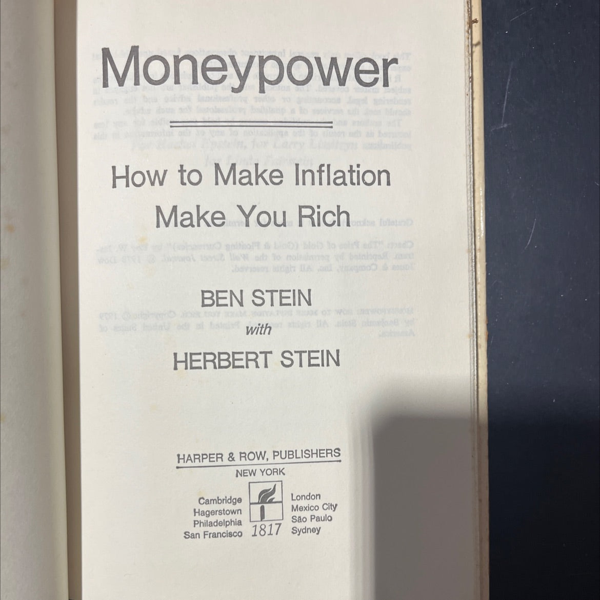 moneypower how to make inflation make you rich book, by ben stein with herbert stein, 1979 Hardcover image 2