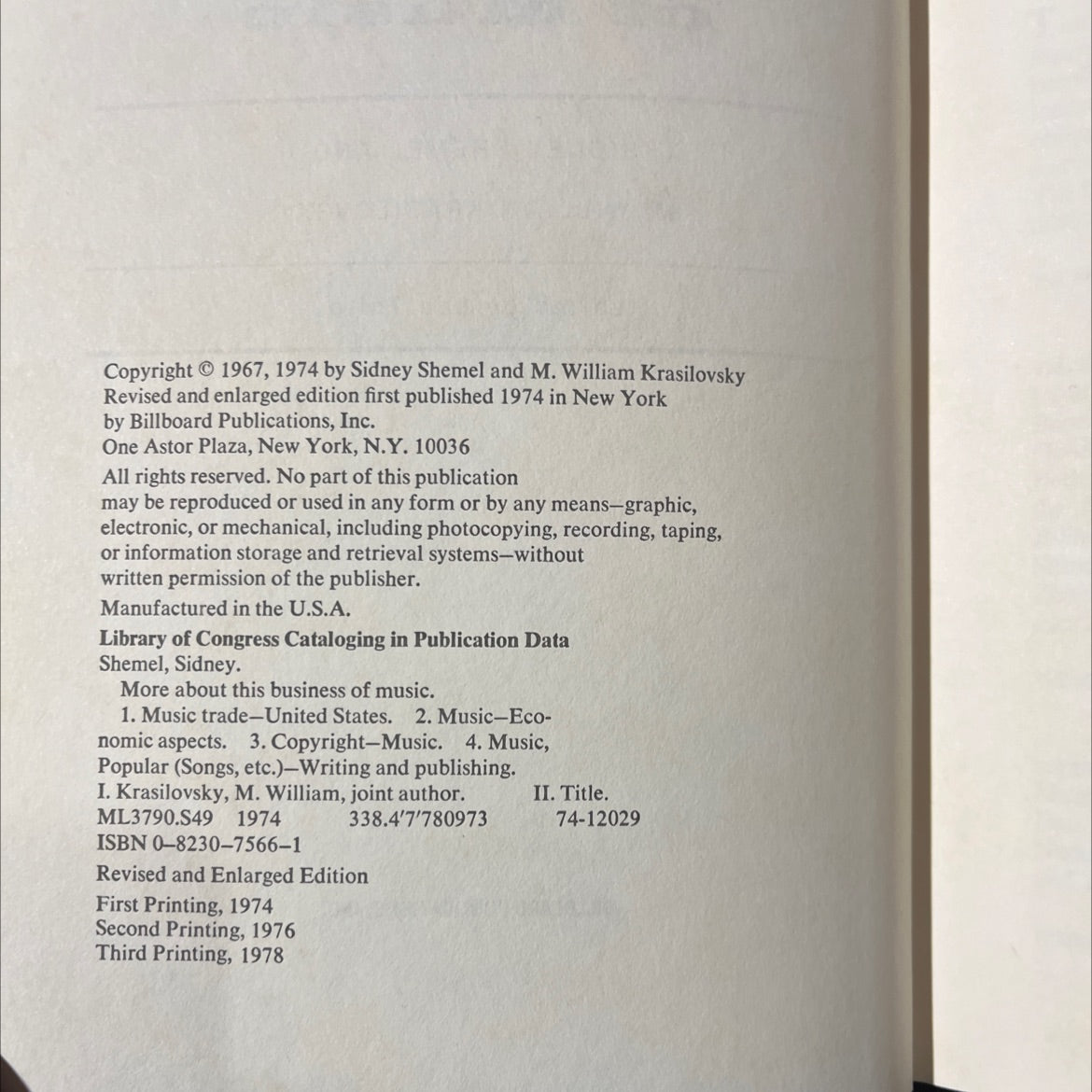 more about this business of music book, by sidney shemel and m. william krasilovsky, 1974 Hardcover image 3