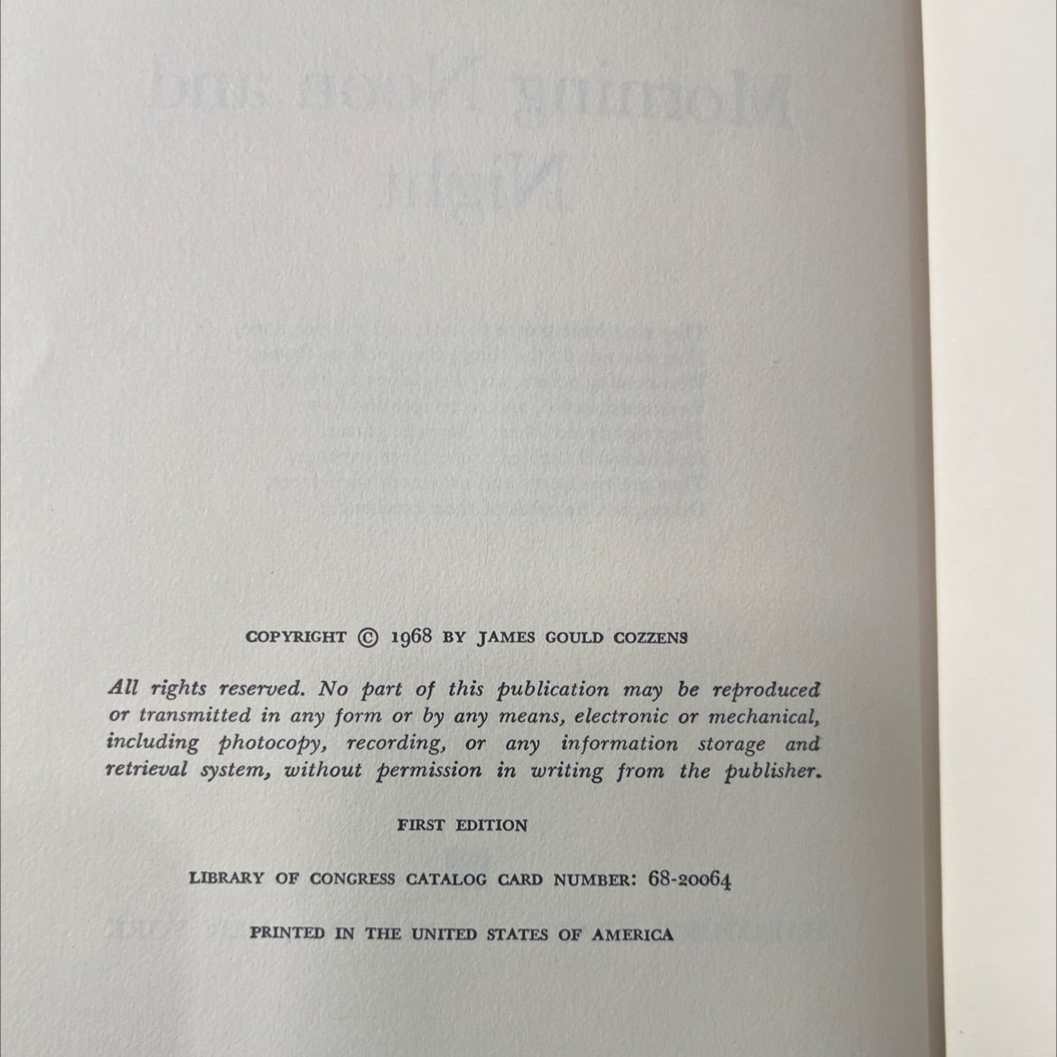 morning noon and night book, by james gould cozzens, 1968 Hardcover image 3