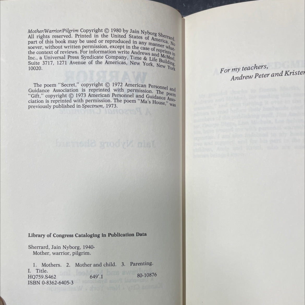 mother warrior pilgrim book, by Jain Nyborg Sherrard, 1980 Hardcover image 3