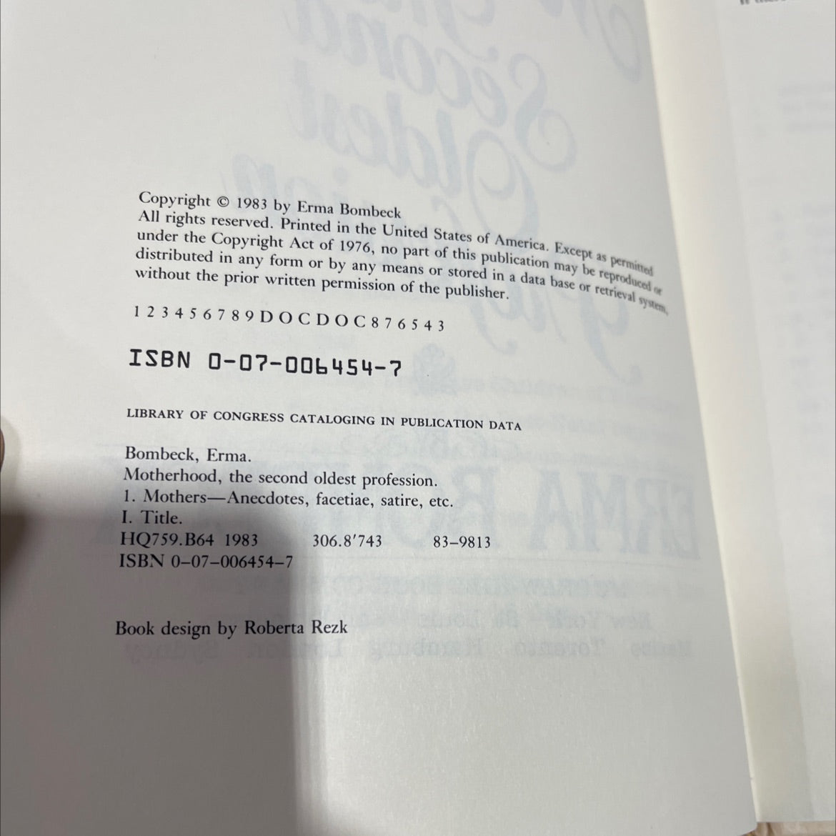 motherhood the second oldest profession book, by Erma Bombeck, 1983 Hardcover image 3