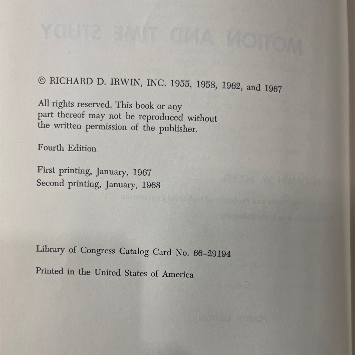 motion and time study book, by benjamin w. niebel, 1967 Hardcover image 3