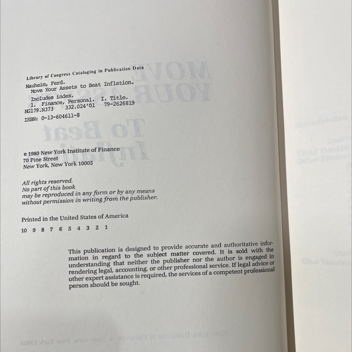 move your assets to beat inflation book, by Ferd Nauheim, 1980 Hardcover image 3