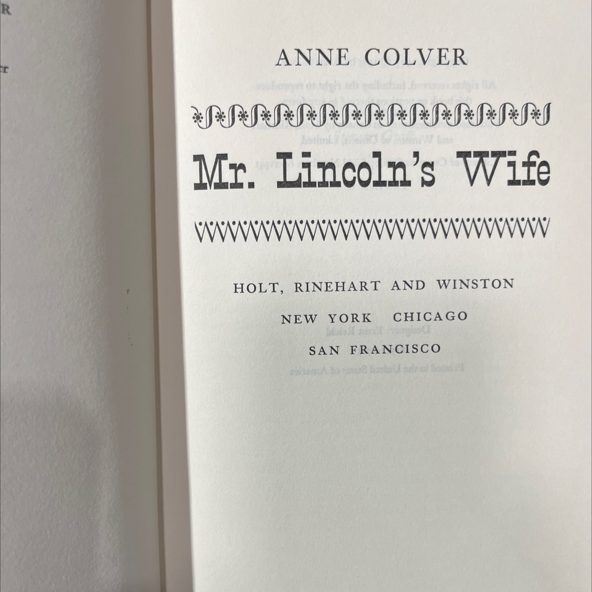 mr. lincoln's wife book, by anne colver, 1965 Hardcover image 2