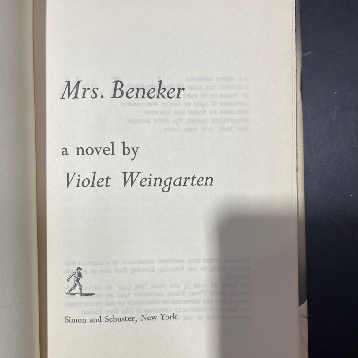 mrs. beneker book, by violet weingarten, 1967 Hardcover image 2