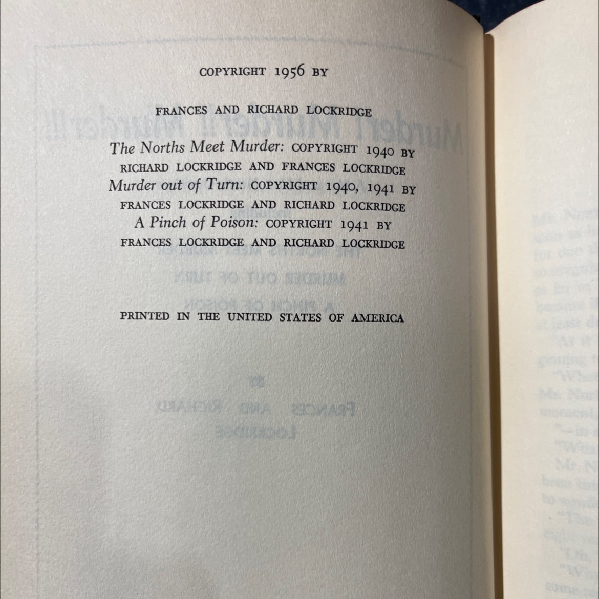 murder! murder!! murder!!!! a mr. and mrs. north omnibus book, by frances and richard lockridge, 1956 Hardcover image 3