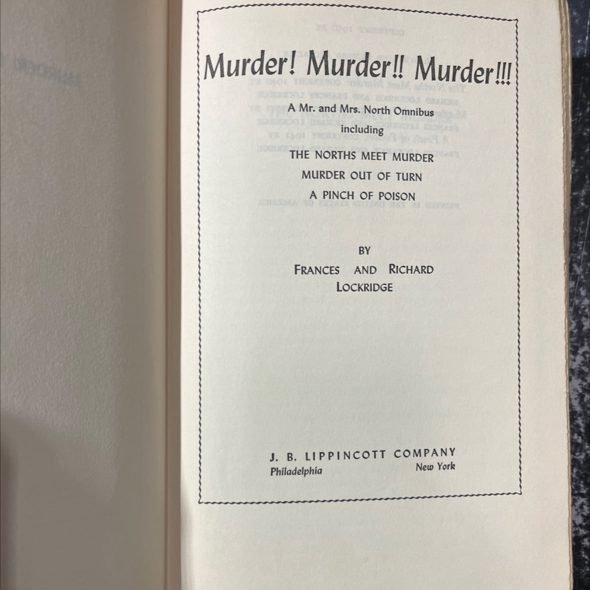 murder! murder!! murder!!!! a mr. and mrs. north omnibus book, by frances and richard lockridge, 1956 Hardcover image 2