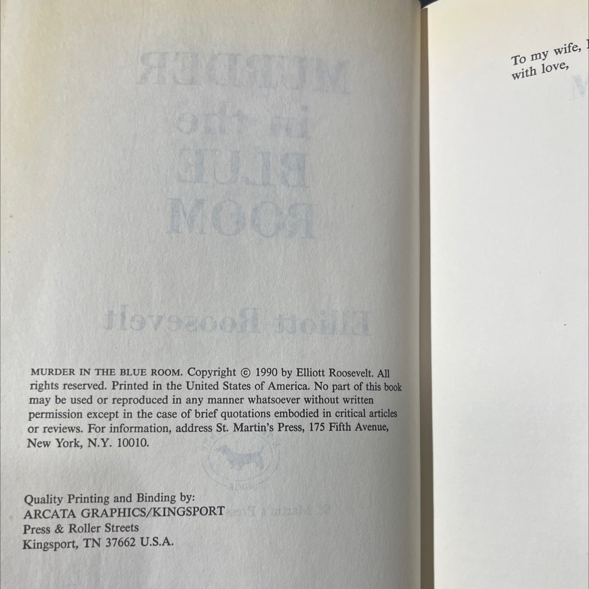 murder in the blue room book, by Elliott Roosevelt, 1990 Hardcover image 3