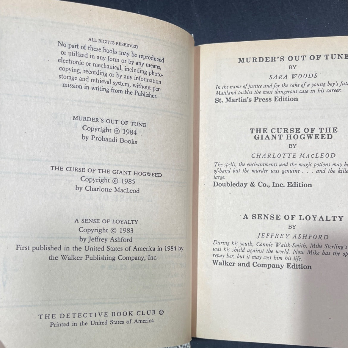 murder's out of tune book, by sara woods, 1984 Hardcover image 3