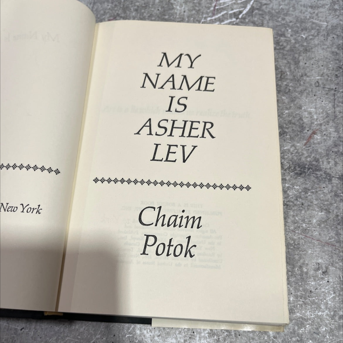 my name is asher lev book, by Chaim Potok, 1972 Hardcover image 2