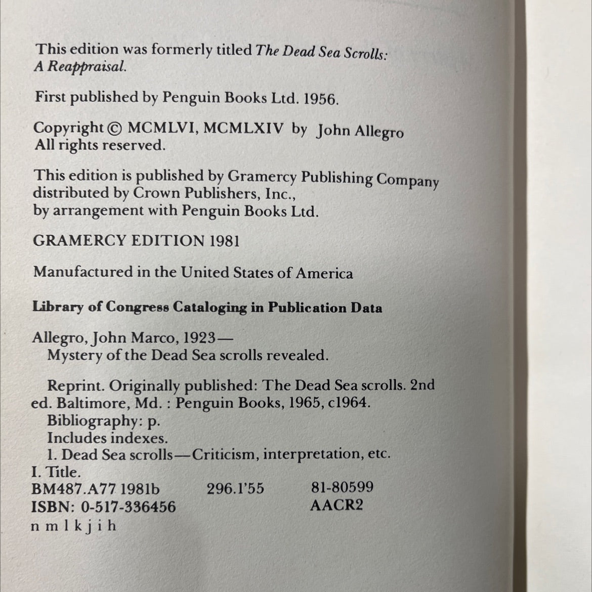 mystery of the dead sea scrolls revealed book, by john allegro, 1981 Hardcover image 3