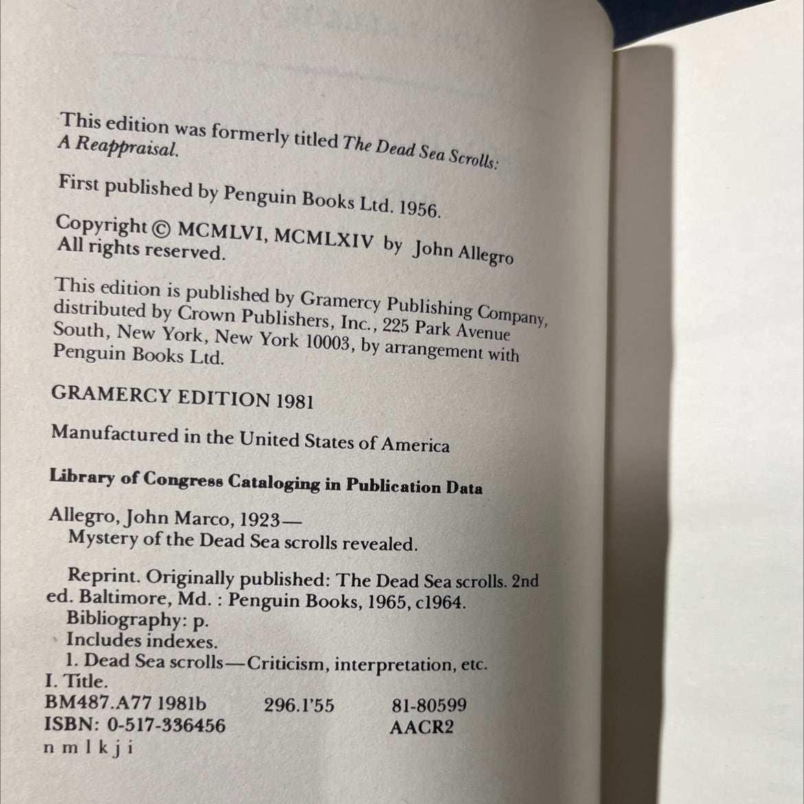 mystery of the dead sea scrolls revealed book, by john allegro, 1981 Hardcover image 3