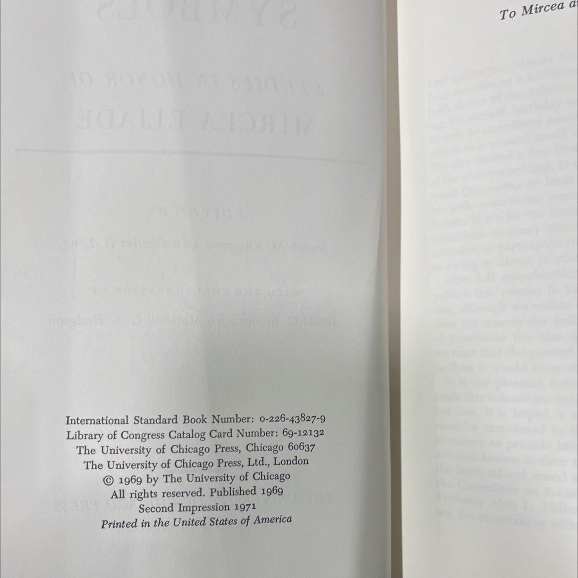 myths and symbols studies in honor of mircea eliade book, by Joseph M. Kitagawa, Charles H. Long, 1971 Hardcover image 3