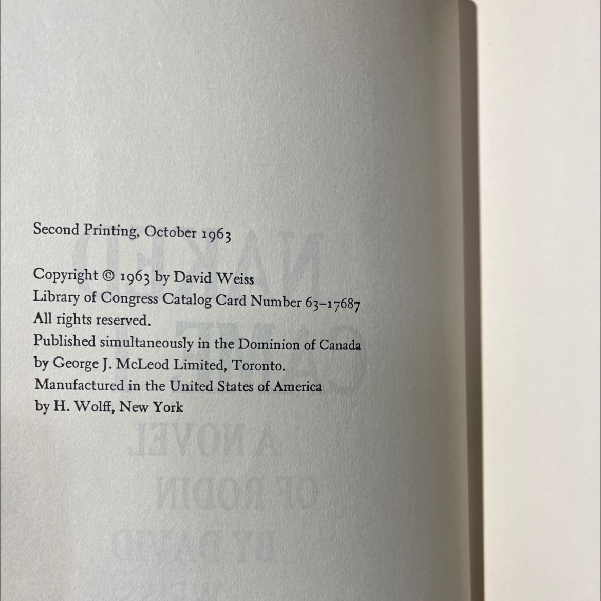 naked came i a novel of rodin book, by David Weiss, 1963 Hardcover image 3