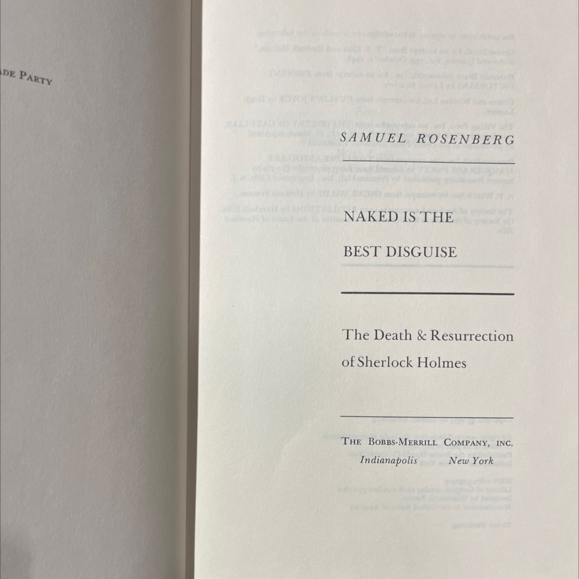 naked is the best disguise the death & resurrection of sherlock holmes book, by samuel rosenberg, 1974 Hardcover image 2