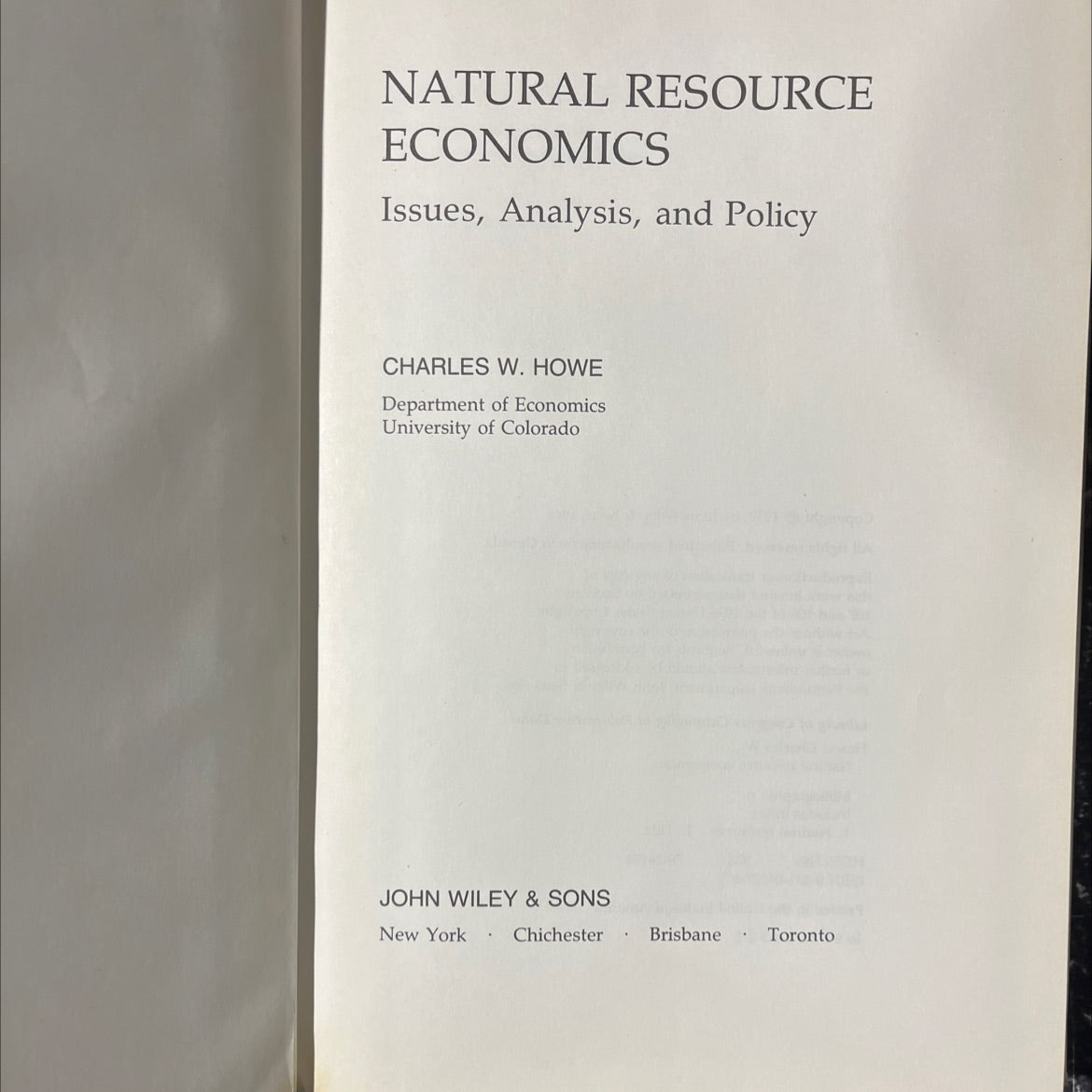 natural resource economics issues analysis and policy book, by charles w. howe, 1979 Hardcover image 2