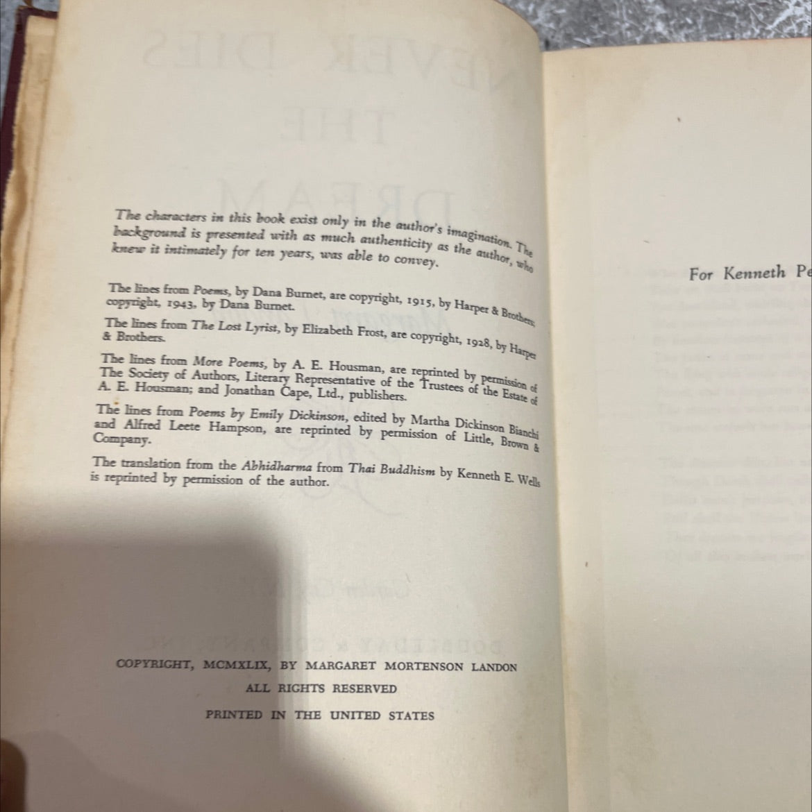 never dies the dream book, by margaret landon, 1949 Hardcover image 3